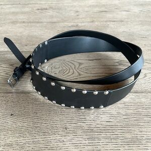 AllSaints Black Double Wrap Studded Edge Leather Belt